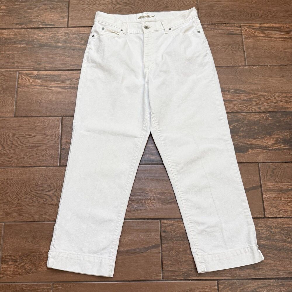 Eddie Bauer Women's 10T Boyfriend High Waist Cropped Jeans White Classy TALL